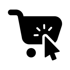 Shopping cart in flat style icon. Internet shop buy symbol. Web store shopping cart with arrow click simple black style sign for apps and website, vector illustration.