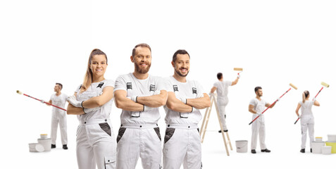Obraz premium Team of professional painters decorating a wall