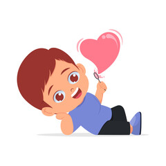 Cute boy relaxing while blowing soap bubbles love character