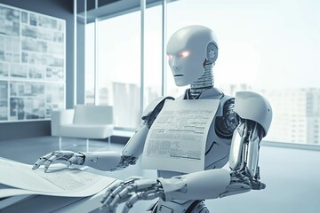 office artificial paper laptop ai technology hand document robot digital. Generative AI.