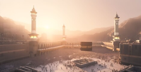 Fototapeta na wymiar Landscape of the Kaaba in Mecca, generative ai
