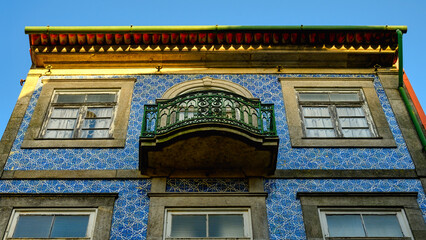 Traditional tiled facade in an old building, Porto, Portugal
