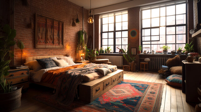Stylish Modern Boho Style Bedroom Loft in Downtown New York City