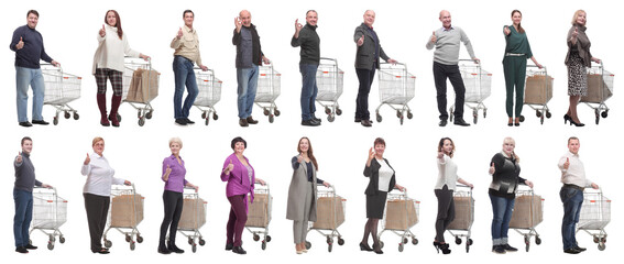 group of people with cart showing thumbs up