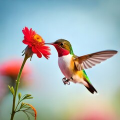 Fototapeta na wymiar Hummingbird sipping nectar from a blossom