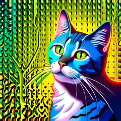 AI Generated Psychedelic Cat Art Collection 035, Cat Lover Art, Print, Style, Room Décor, Futuristic, Trippy Colorful Art, Trippy Art, Psychedelic 
