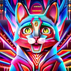AI Generated Psychedelic Cat Art Collection 005, Cat Lover Art, Print, Style, Room Décor, Futuristic, Trippy Colorful Art, Trippy Art, Psychedelic 
