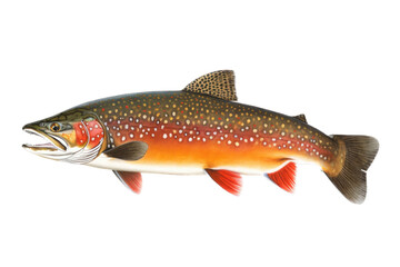an isolated Brook Trout, river rocks, outdoor sport, fly fishing, lure fishing, fishing-themed, river stones, photorealistic illustration on a transparent background cutout in PNG. generative AI