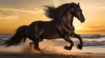 Fototapeta na wymiar Beautiful stallion running in the light of the evening as a symbol for power and strength. Generative AI.