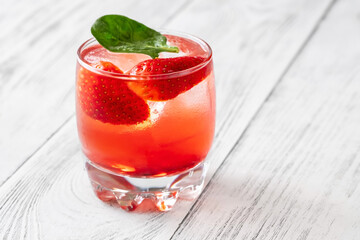 Glass of Strawberry Basil Lemonade cocktail