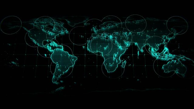 	
Creative technology background. Cyber world map. Location search points.