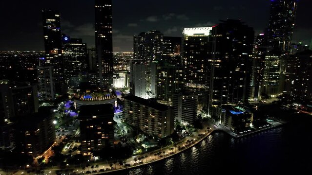 City Night At Miami Florida United States. Cityscapes City Aerial. Town Sky District Urban. Town Outside District Downtown Panning Wide. Town Urban City Landmark. Miami Florida.