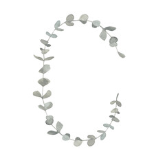 Grey and green watercolor eucalyptus frame. Spring and winter botanical illustration for wedding, greeting card, wreath. Isolated