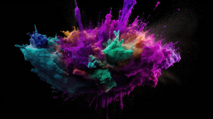 Beautiful color splash on black background as an abstract picture. Generative AI.