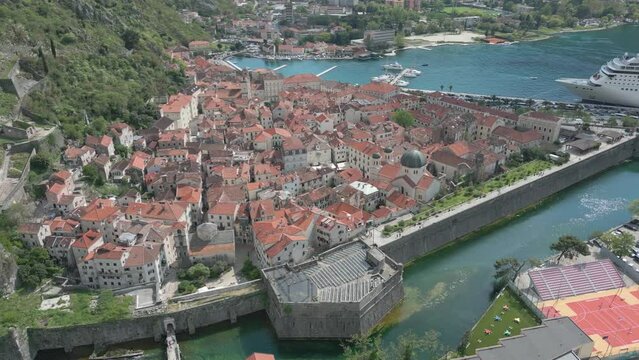 Kotor. Old city. Montenegro. Aerial view. Ancient cities and the coast of Montenegro. Bay of Kotor.