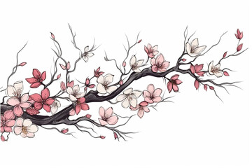 Generative AI painting.of Sakura flowers on white background.