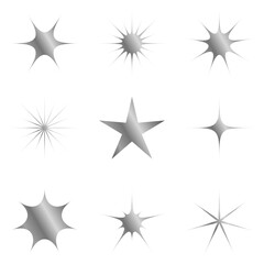 Set of silver stars. Metallic star vector icons