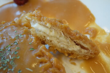 Asian food pork cutlet and sauce 