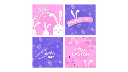 4 Cute Easter Social Media Posts. Easter Holiday Social Media Posts with editable texts. Vector Graphic Templates.