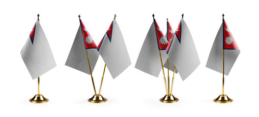 Small national flags of the Nepal on a white background