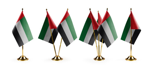 Small national flags of the Arab Emirates on a white background
