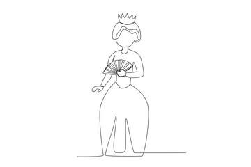 A queen holding a fan. Queen one-line drawing