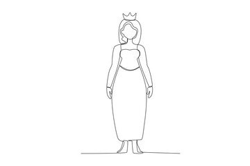 A queen wearing a short sleeve dress. Queen one-line drawing