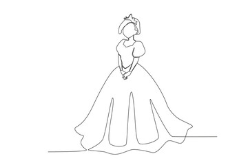 A queen wearing a luxurious royal dress. Queen one-line drawing