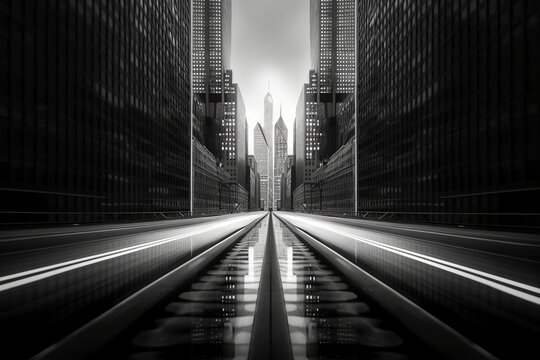 Dramatic Cityscapes, Black and White Long Exposure, Bold Shadows, Anamorphic Lens Flares, Futurist and Classical Influences, Generative AI
