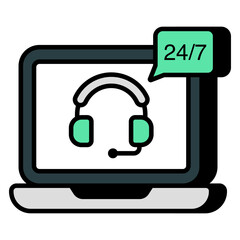 24/7 hr helpline icon in flat design