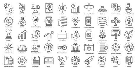 Investment Thin Line Icons Finance Business Capital Outline Icons in Black