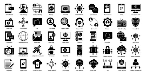 Fototapeta na wymiar Networking Glyph Icons Network Consulting Web Glyph Icons in Black