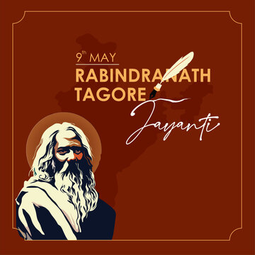 Rabindranath Tagore Jayanti 9th May Social Media Vector Illustration Web Banner | Bengali Polymath, Poet, Writer, Playwright, Composer, Philosopher, Social reformer and Painter