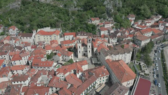 Kotor. Old city. Montenegro. Aerial view. Ancient cities and the coast of Montenegro. Bay of Kotor.