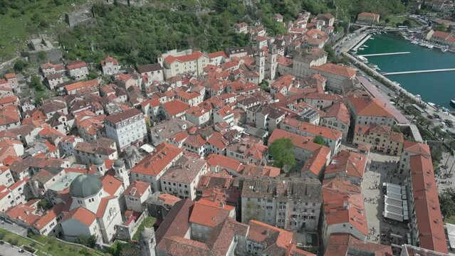 Kotor. Old city. Montenegro. Aerial view. Ancient cities and the coast of Montenegro. Bay of Kotor.