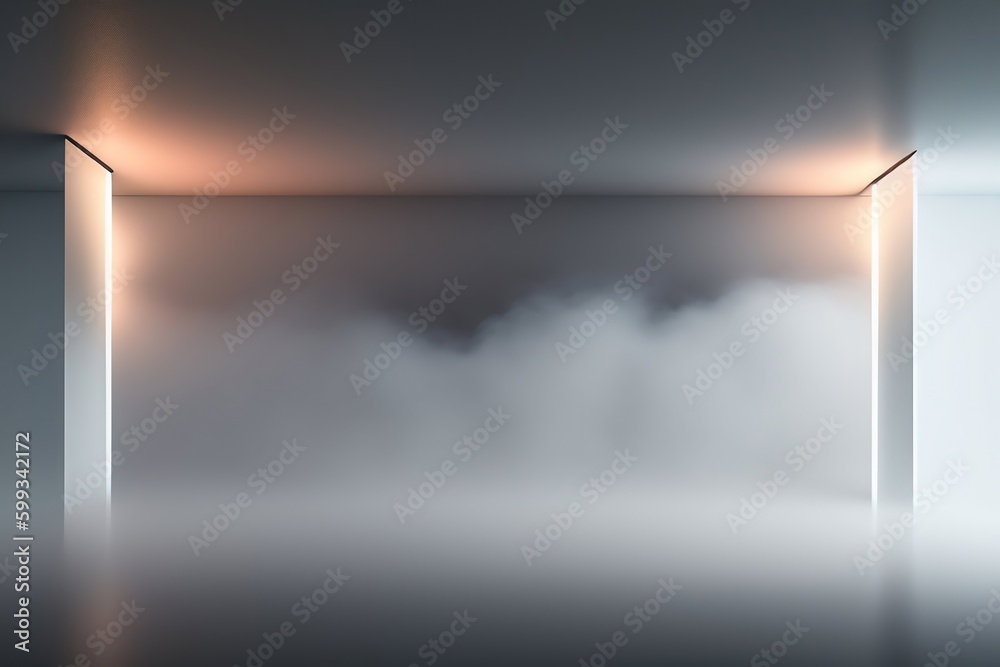 Leinwandbilder a beautiful backdrop for a presentation with illuminated columns and trailing smoke in an empty room