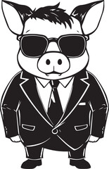 Pig in a business suit and sun glasses Vector Illustration, SVG
