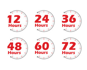 12, 24, 36, 48, 60, 72, Hours a day service icon symbol vector speed clock icon infographic tools