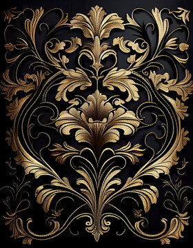 elegant black gold vintage pattern, victorian style. Generative AI