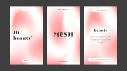 3 Gradient Social Media Story Templates in pink and white colors. All texts are editable. Vector Graphic Templates. 