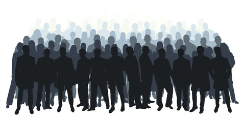 Crowd silhouette outline, group of people. Youth, students, business, workers, crowded street. Isolated vector