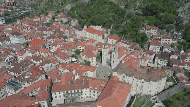 Kotor. Old city. Montenegro. Aerial view. Ancient cities and the coast of Montenegro. Bay of Kotor.