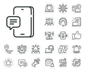 Smartphone or Cellphone sign. Place location, technology and smart speaker outline icons. Phone message line icon. Mobile accessories symbol. Phone message line sign. Vector