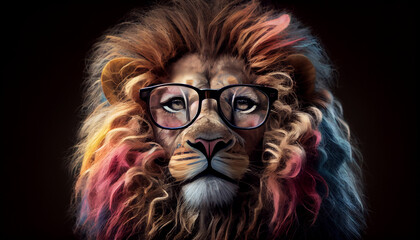 Cute little colorful lion with glasses Ai generated image