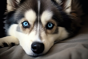 Obraz premium Alaskan Klee Kai dog husky sick with dog flu- made with generative ai