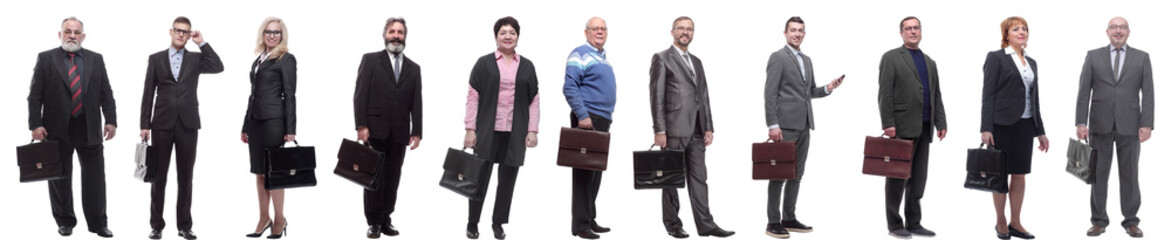 collage, group of businessmen with briefcase isolated