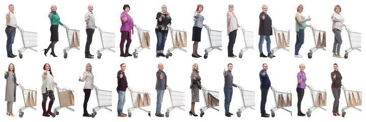 a group of people in profile with a basket showing thumbs up