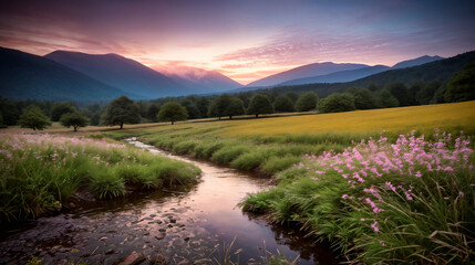 Fototapeta premium Mountain River Haven in Verdant Forest