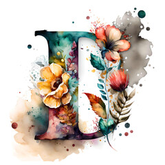 A watercolor letter "D" featuring intricate floral designs and delicate brushstrokes, capturing the essence of a flourishing garden in full bloom.