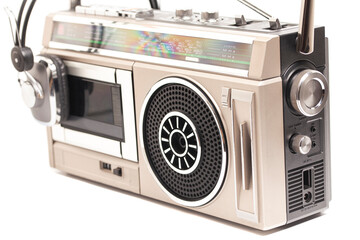 Retro ghetto radio boom box cassette recorder from 80s..and headphones